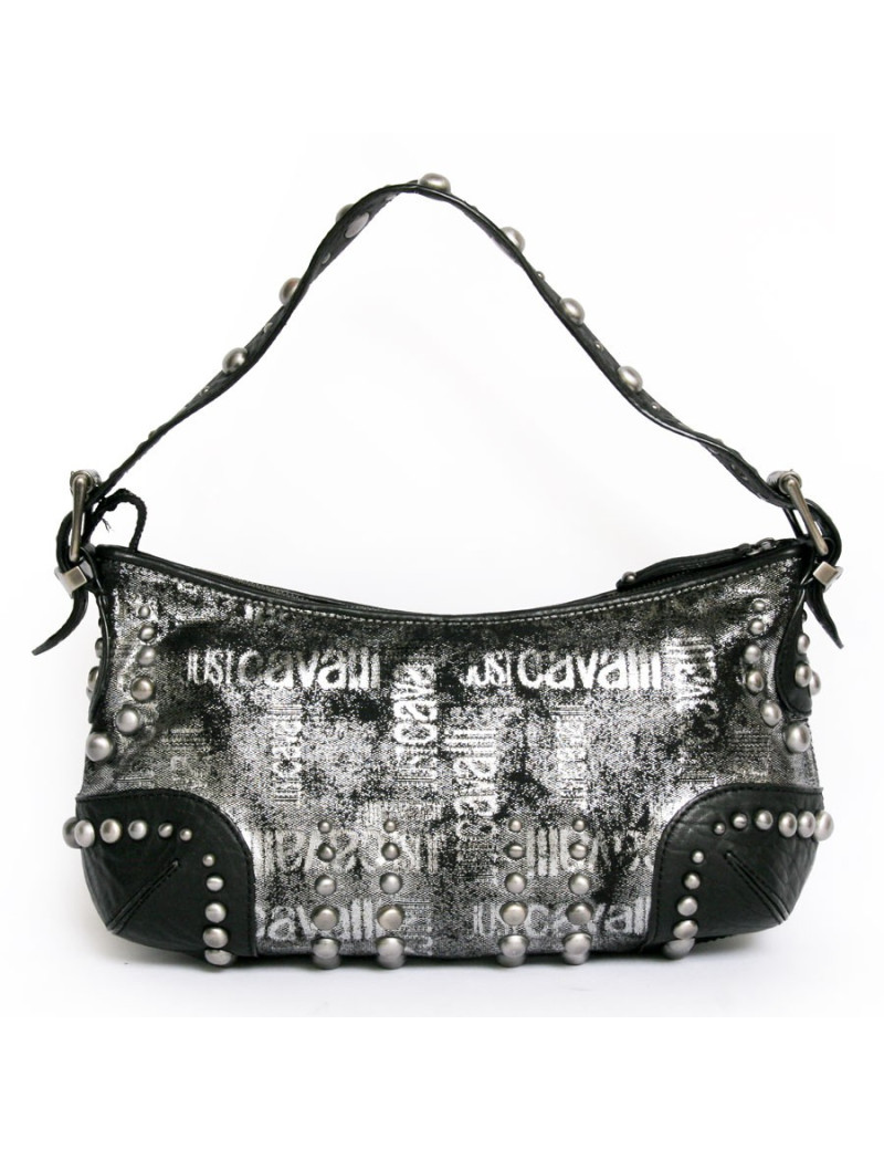Sac ""Just Cavalli cuir noir et lamé gris