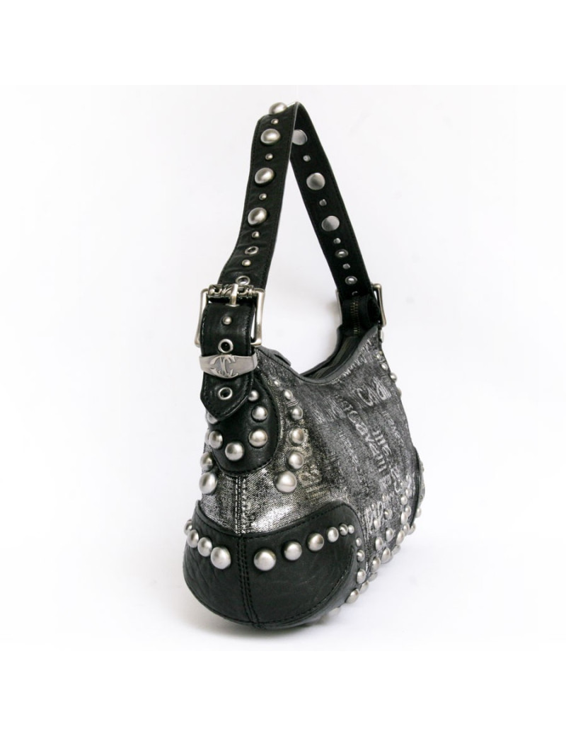 Sac ""Just Cavalli cuir noir et lamé gris