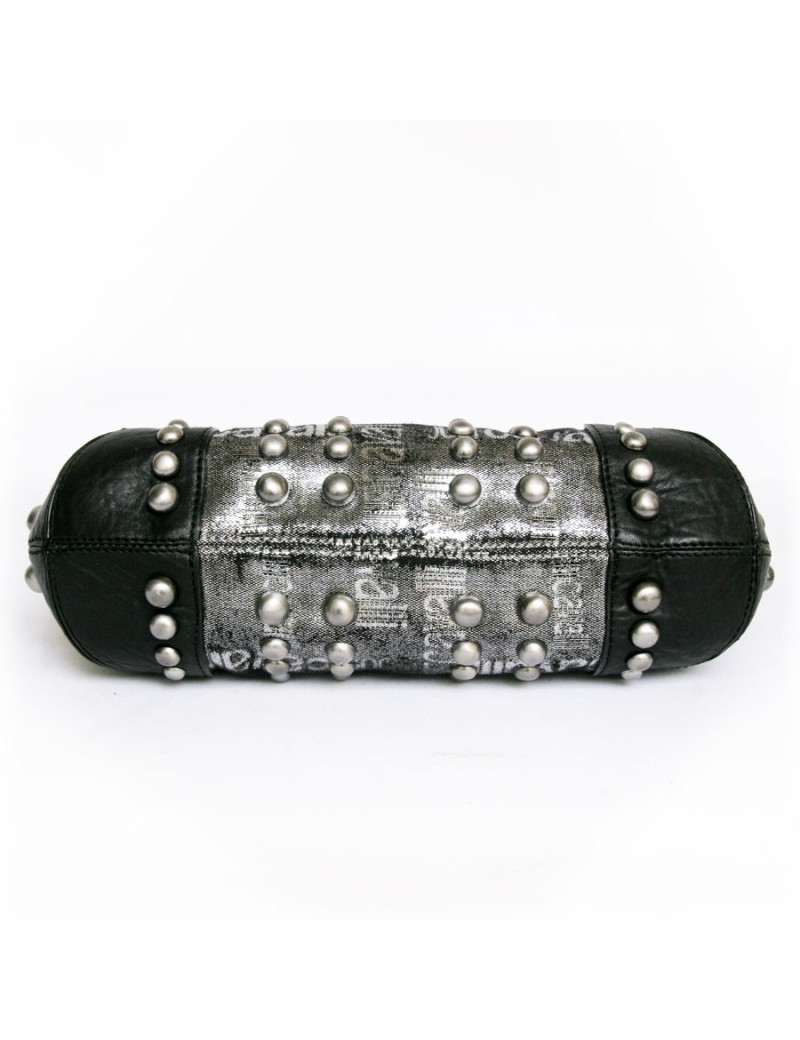 Sac ""Just Cavalli cuir noir et lamé gris