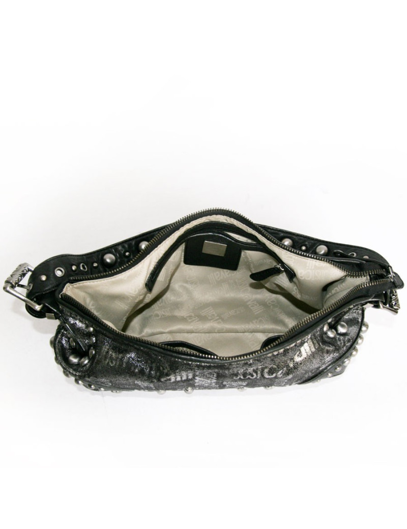 Sac ""Just Cavalli cuir noir et lamé gris