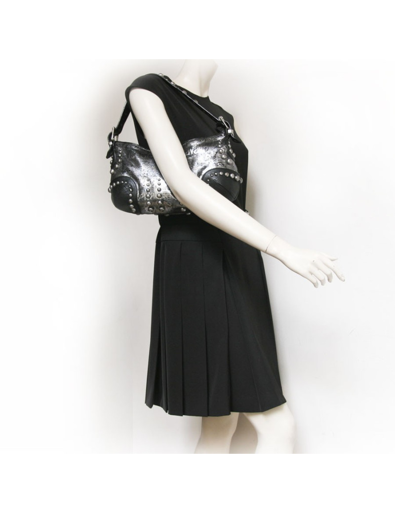 Sac ""Just Cavalli cuir noir et lamé gris
