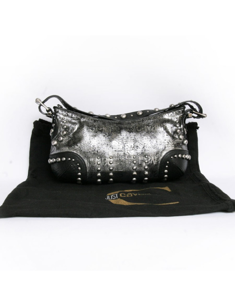 Sac ""Just Cavalli cuir noir et lamé gris
