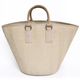HERMES leather and wicker bucket bag egg shell