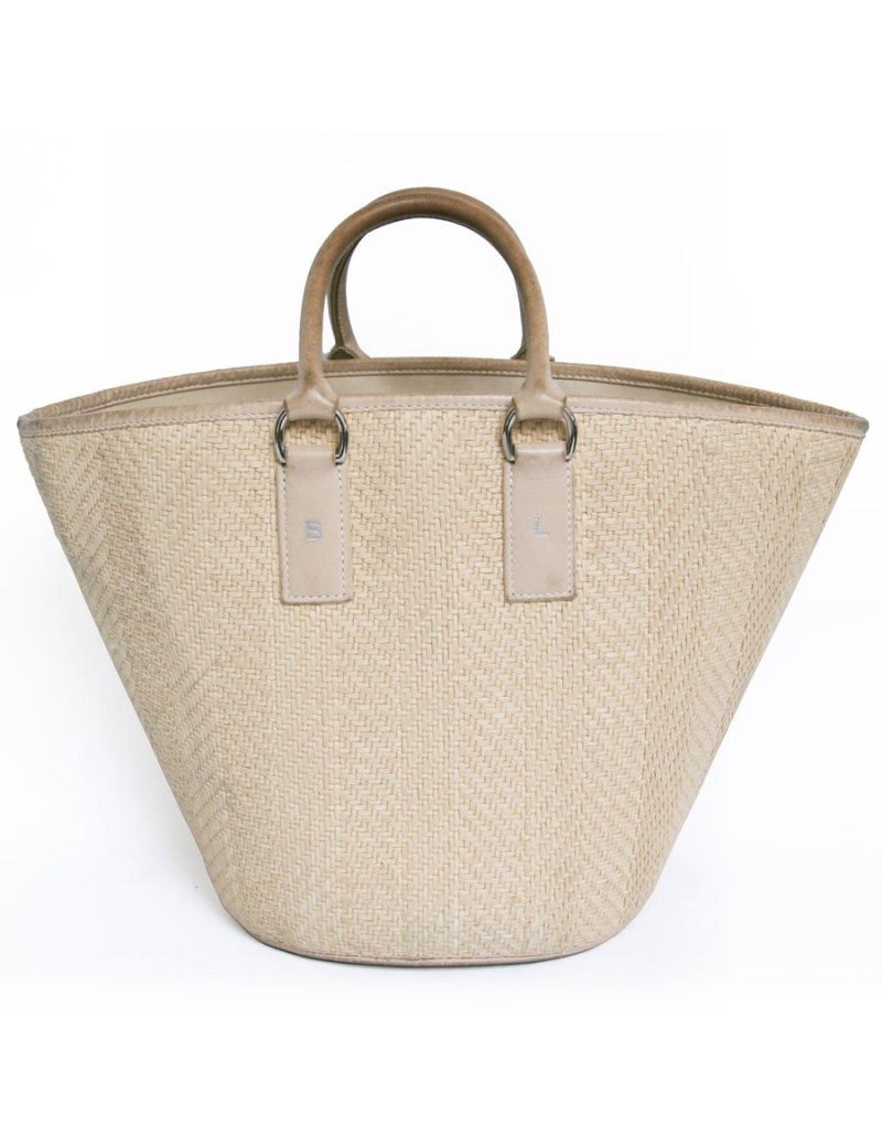 Sac seau HERMES cuir et osier coquille d'oeuf
