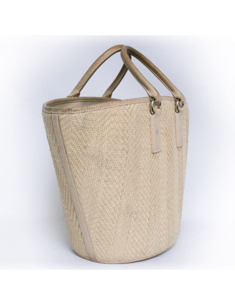 Sac seau HERMES cuir et osier coquille d'oeuf