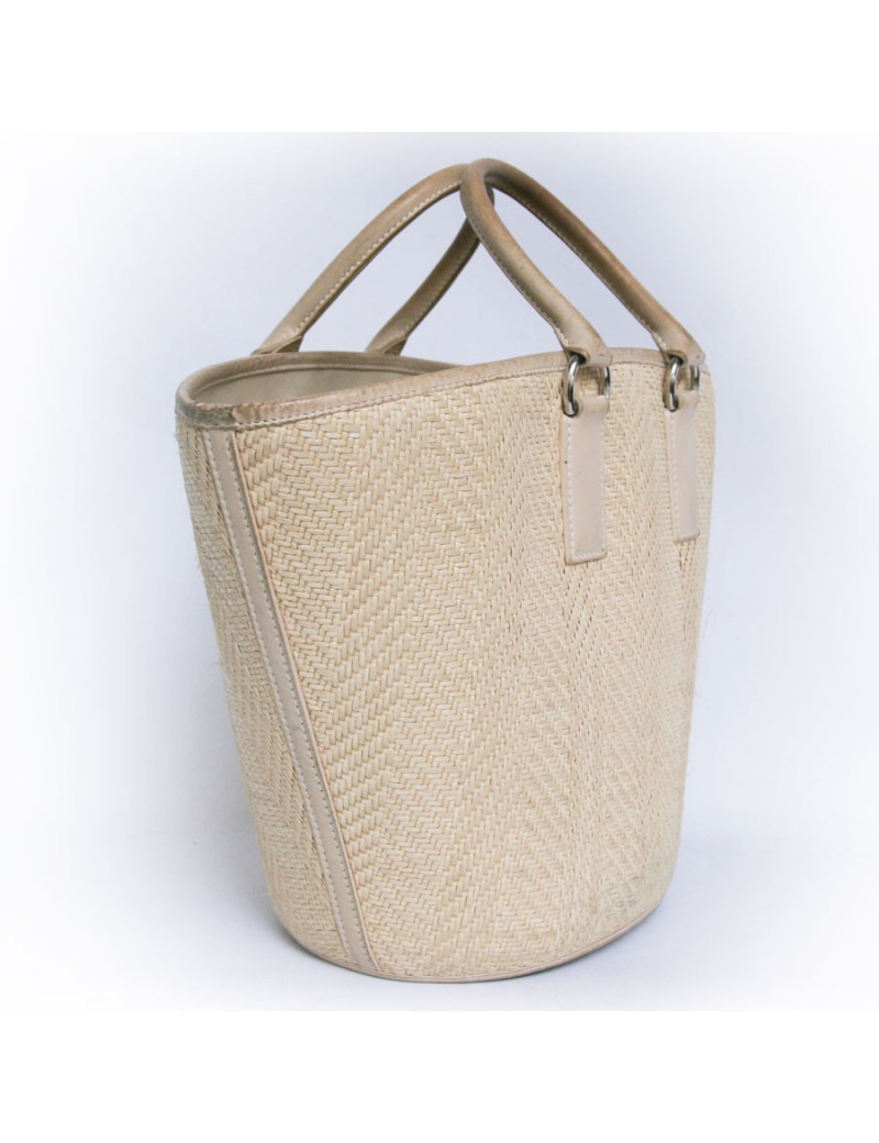 Sac seau HERMES cuir et osier coquille d'oeuf