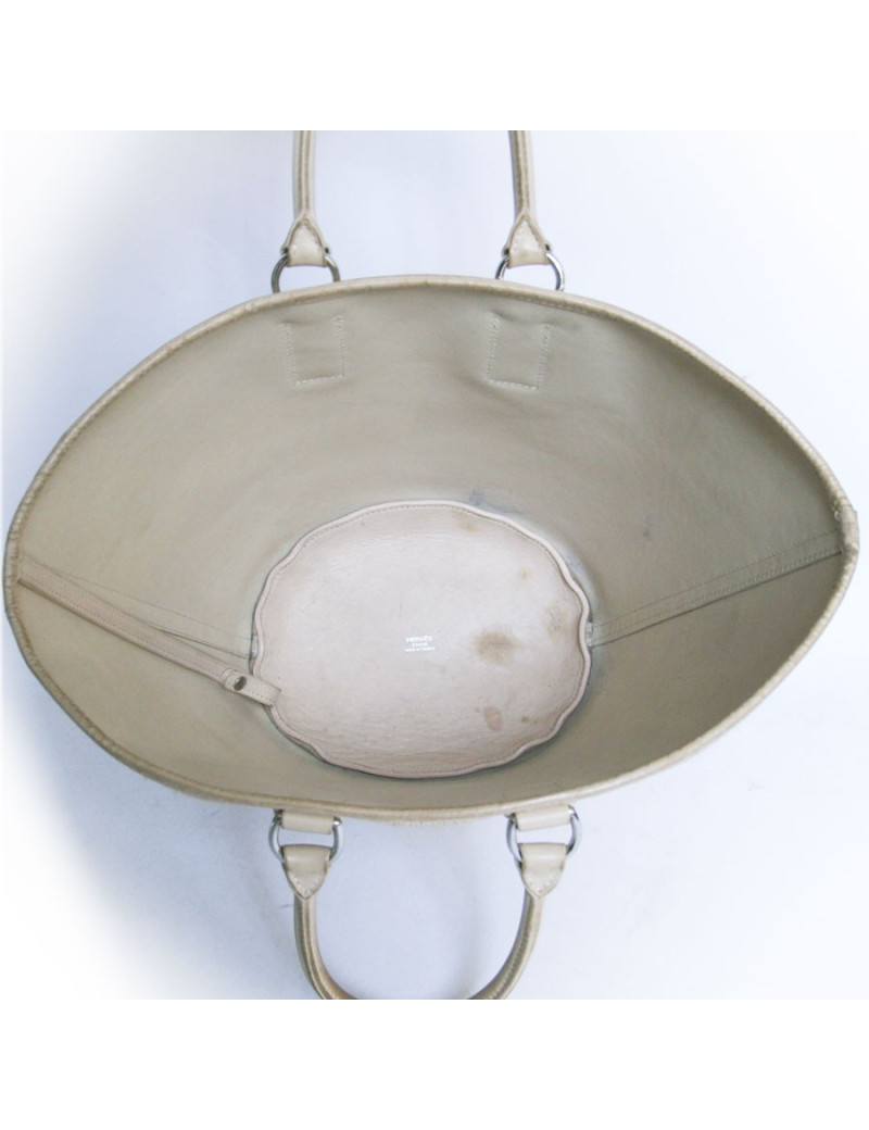 Sac seau HERMES cuir et osier coquille d'oeuf