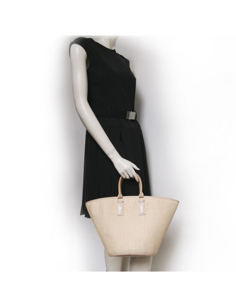 Sac seau HERMES cuir et osier coquille d'oeuf