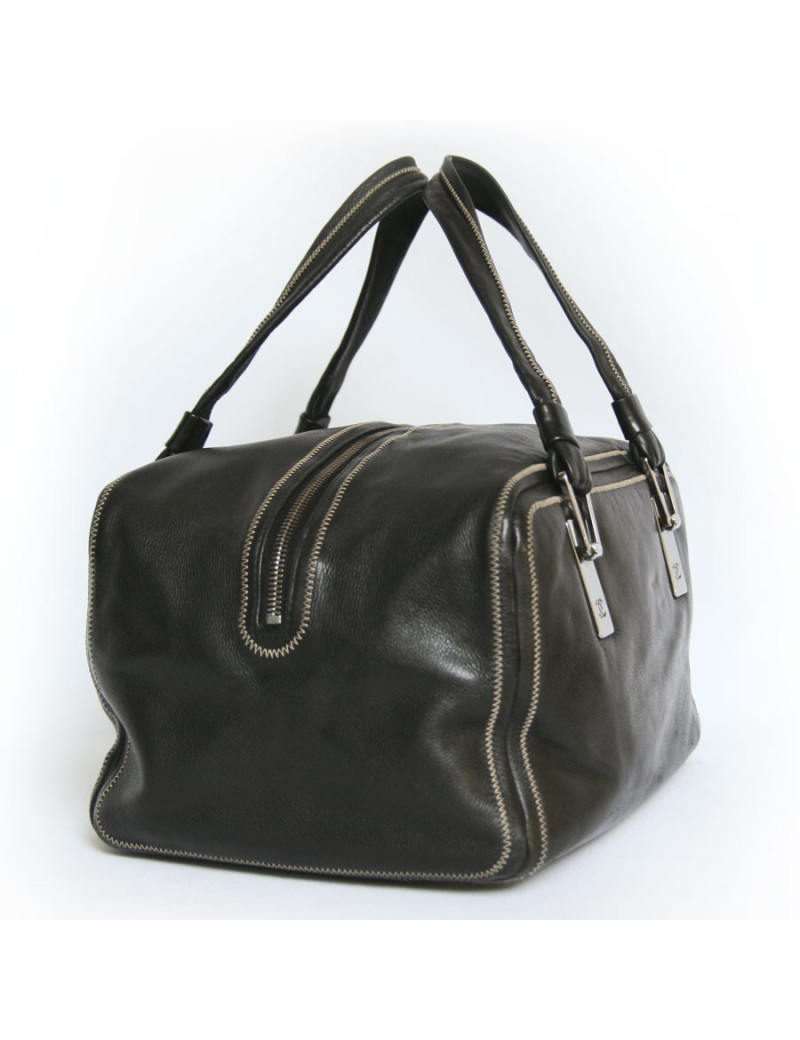 Sac bowling CHANEL en cuir d'agneau noir 