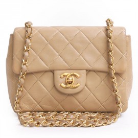 Mini bag CHANEL quilted leather of beige lamb