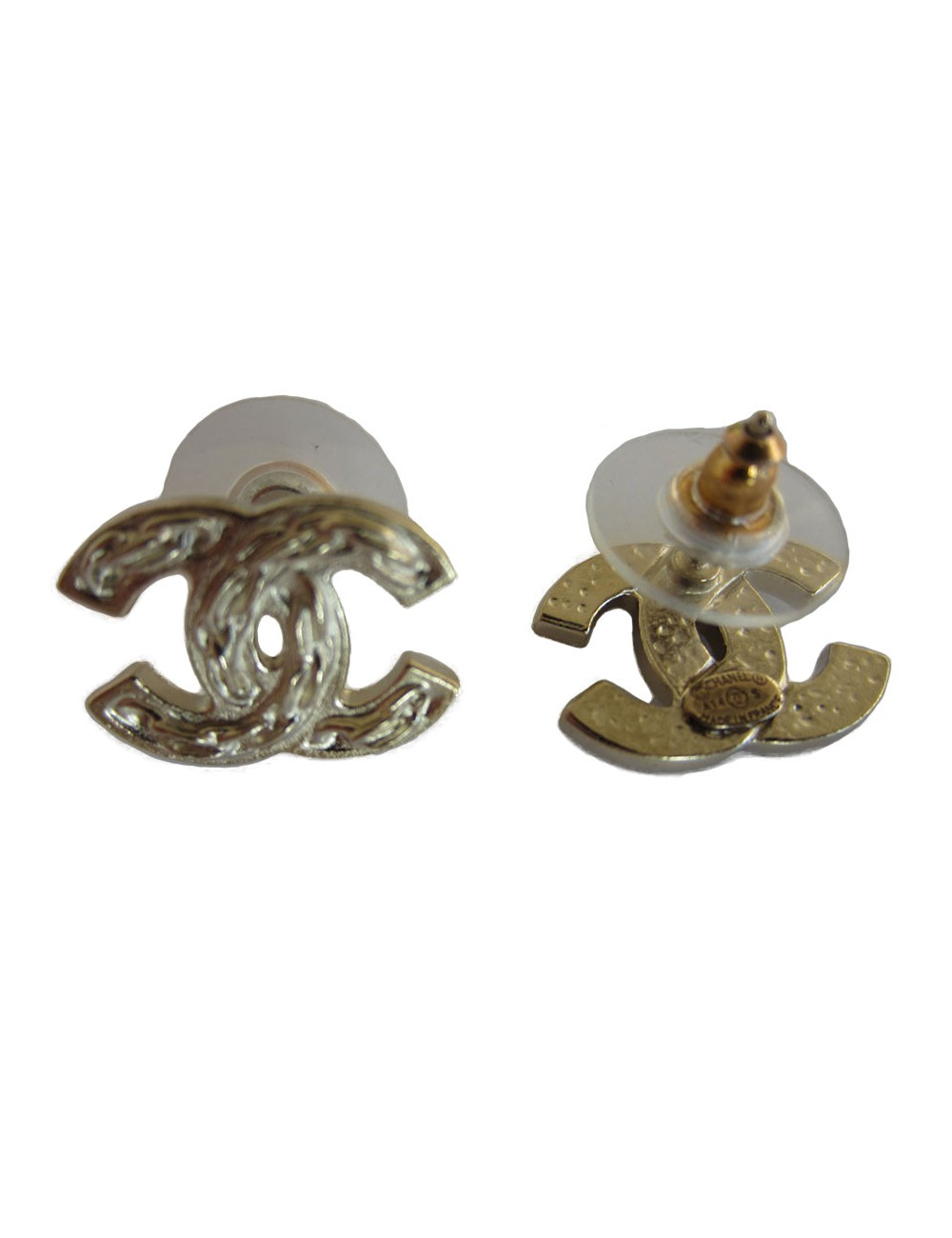 Clous CC CHANEL motif chaine or pâle