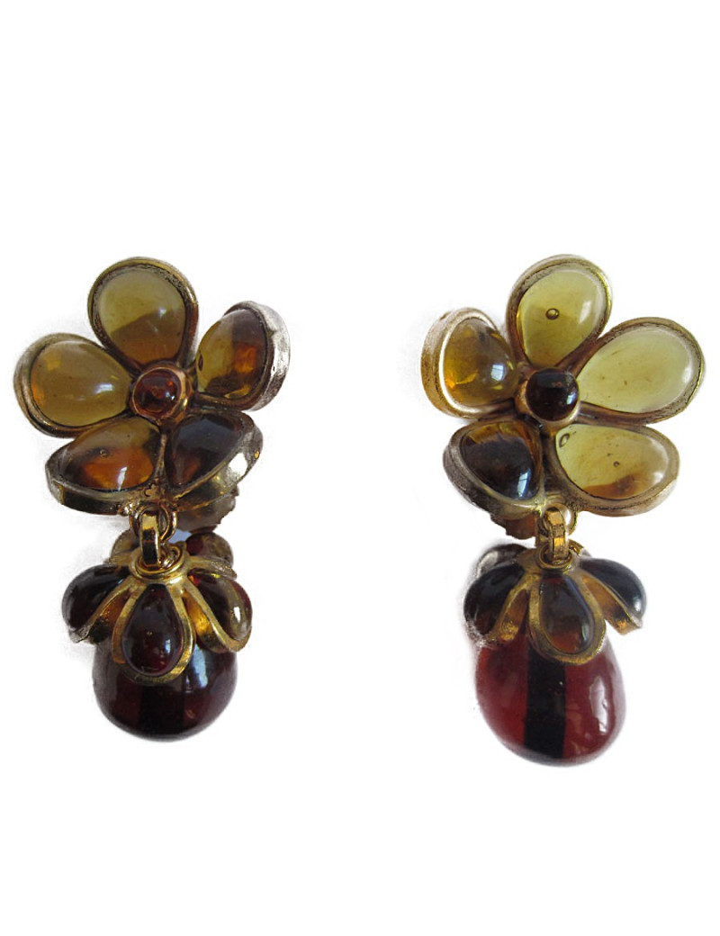 Clips MARGUERITE DE VALOIS pâte de verre ambre