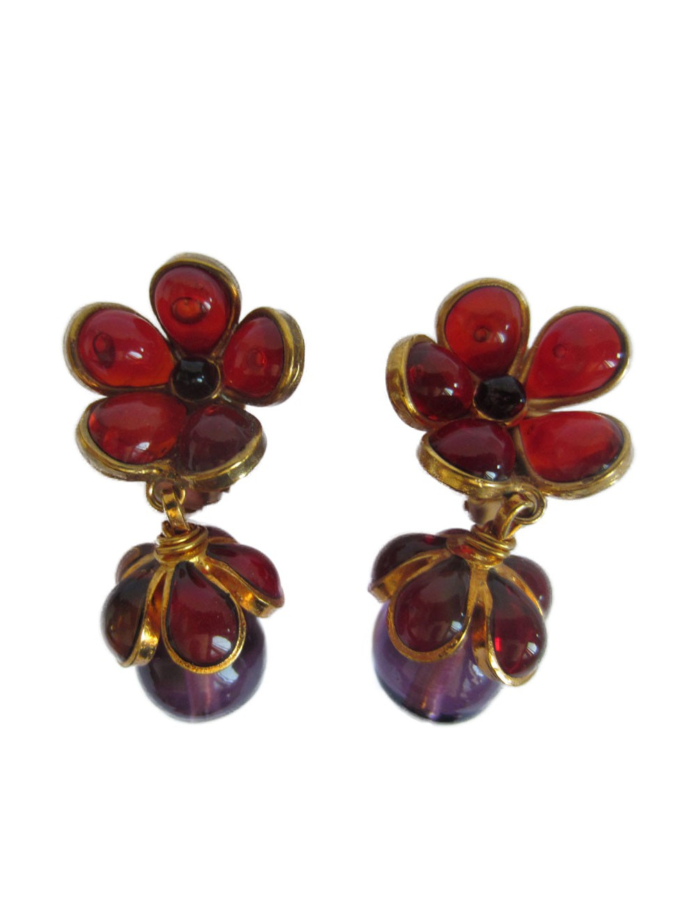 Clips MARGUERITE DE VALOIS Pâte de verre violet and red orange