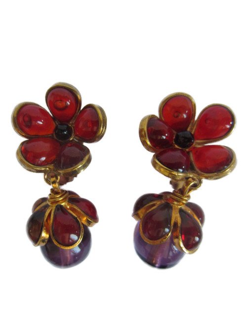 Clips MARGUERITE DE VALOIS Pâte de verre violet and red orange