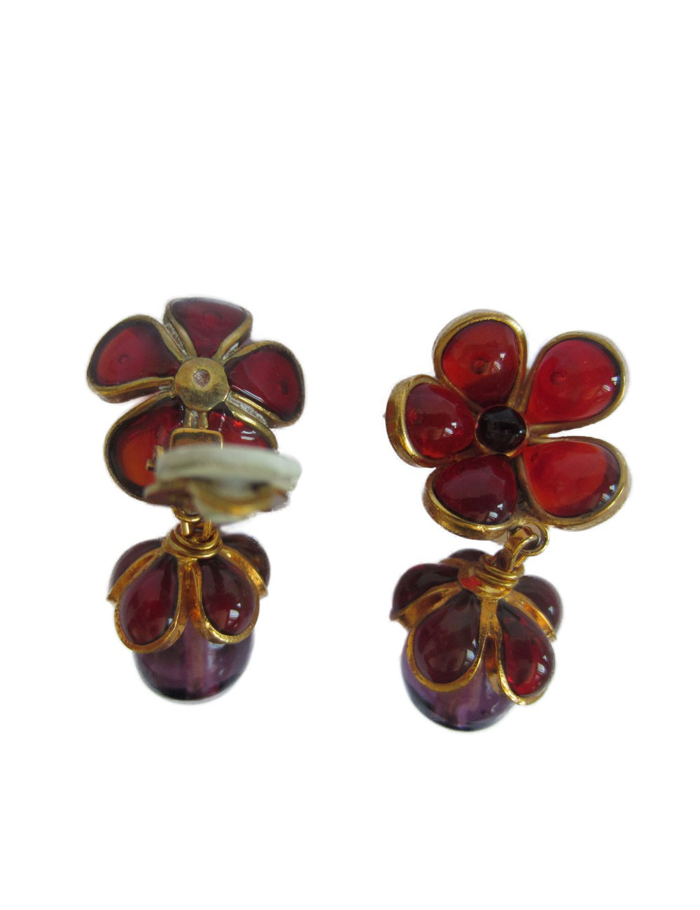 Clips MARGUERITE DE VALOIS Pâte de verre violet and red orange