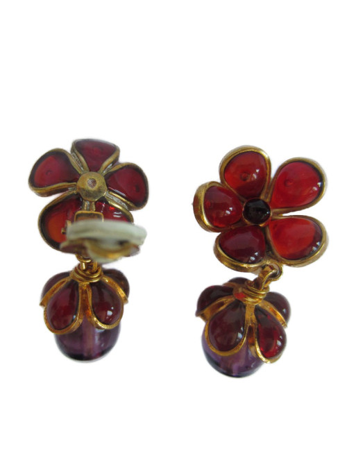 Clips MARGUERITE DE VALOIS Pâte de verre violet and red orange