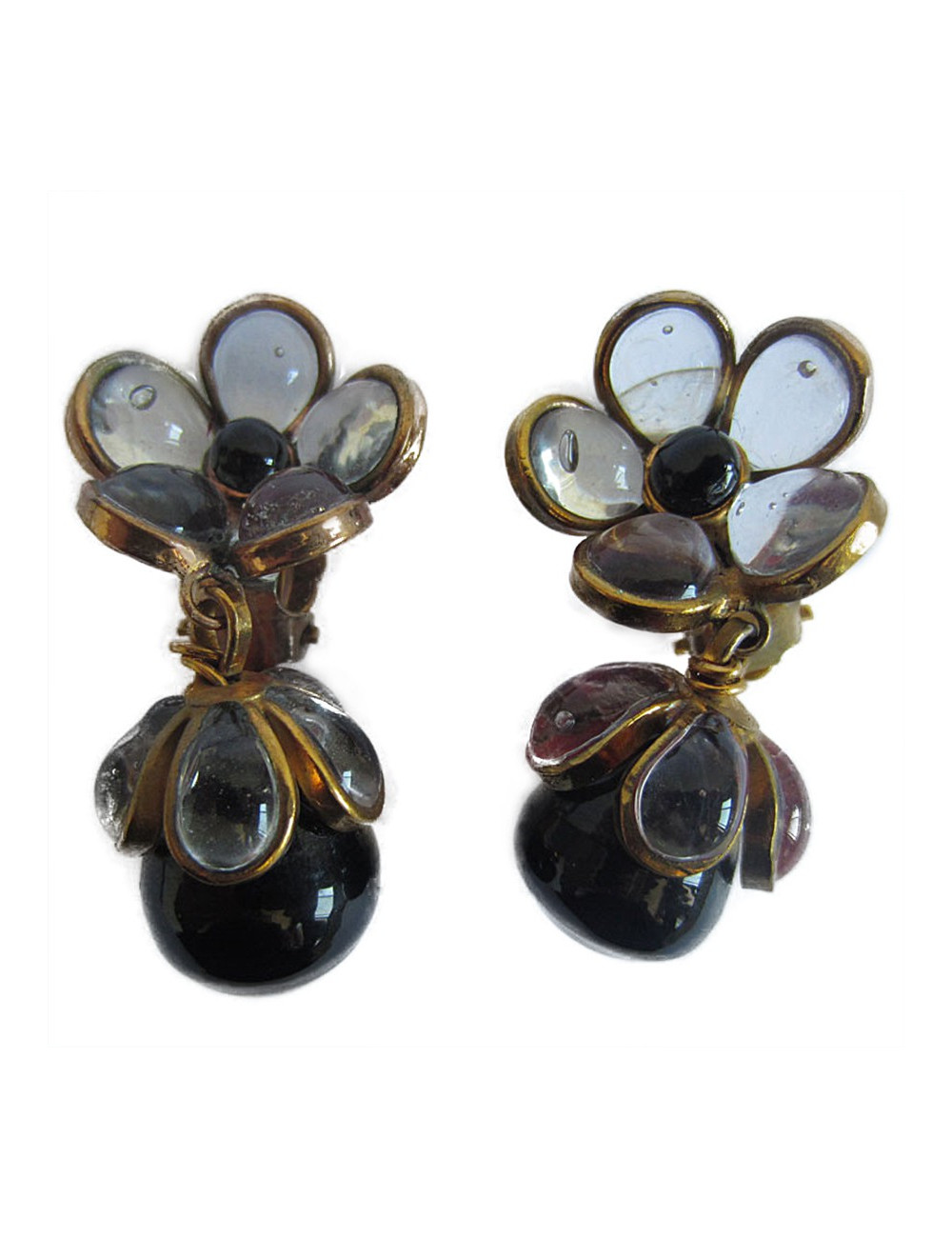 MARGUERITE DE VALOIS black and transparent glass paste clips