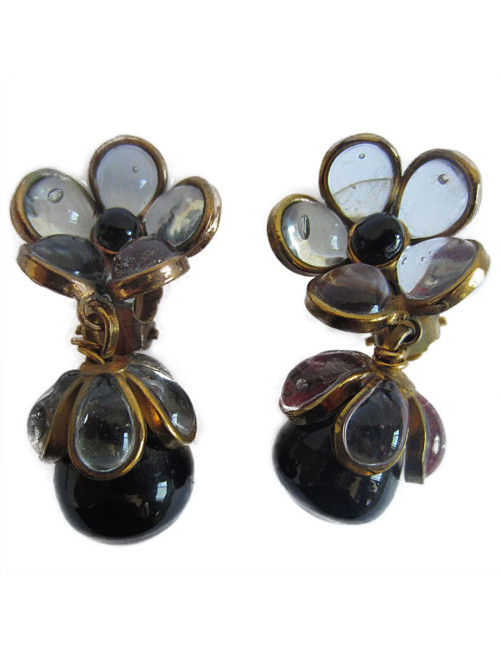 MARGUERITE DE VALOIS black and transparent glass paste clips