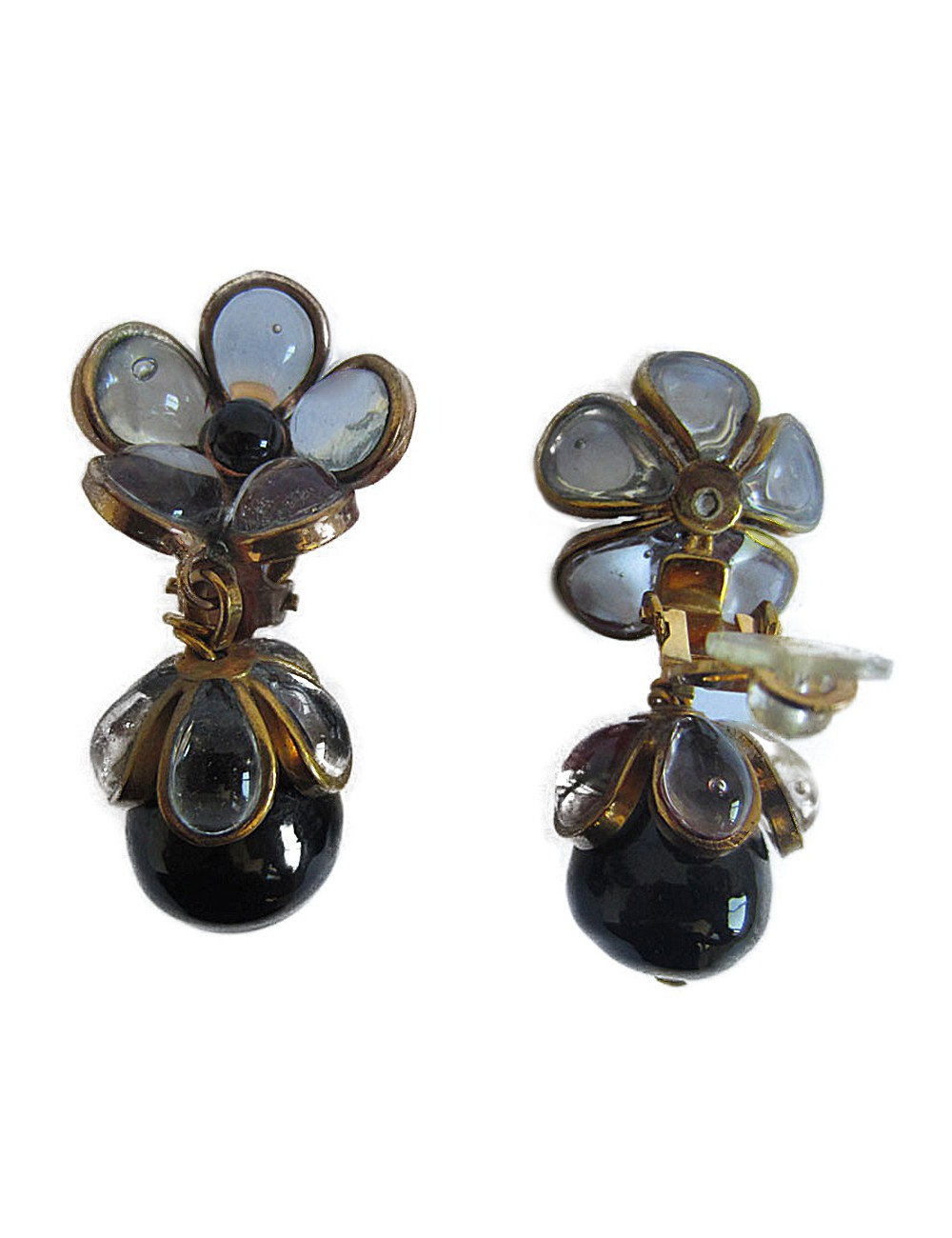 MARGUERITE DE VALOIS black and transparent glass paste clips