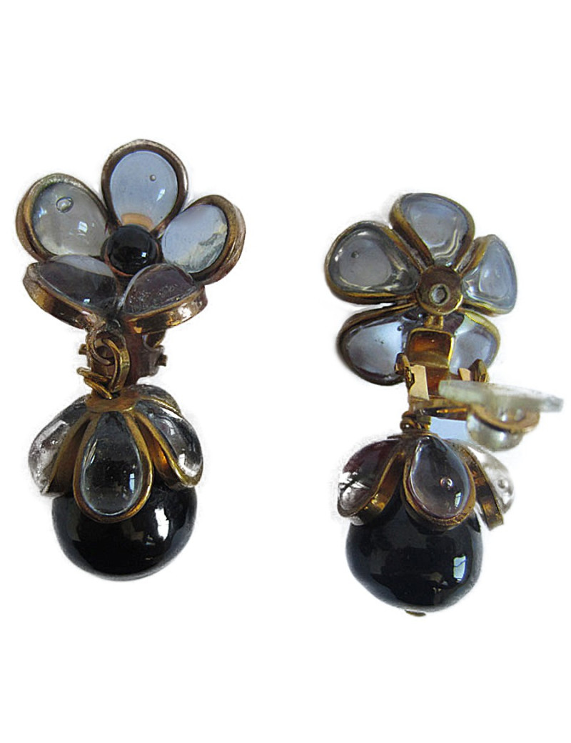 Clips MARGUERITE DE VALOIS pâte de verre noire et transparent