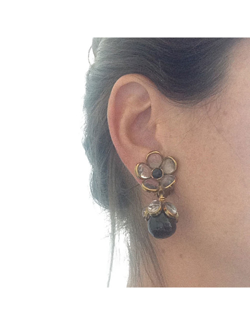 MARGUERITE DE VALOIS black and transparent glass paste clips