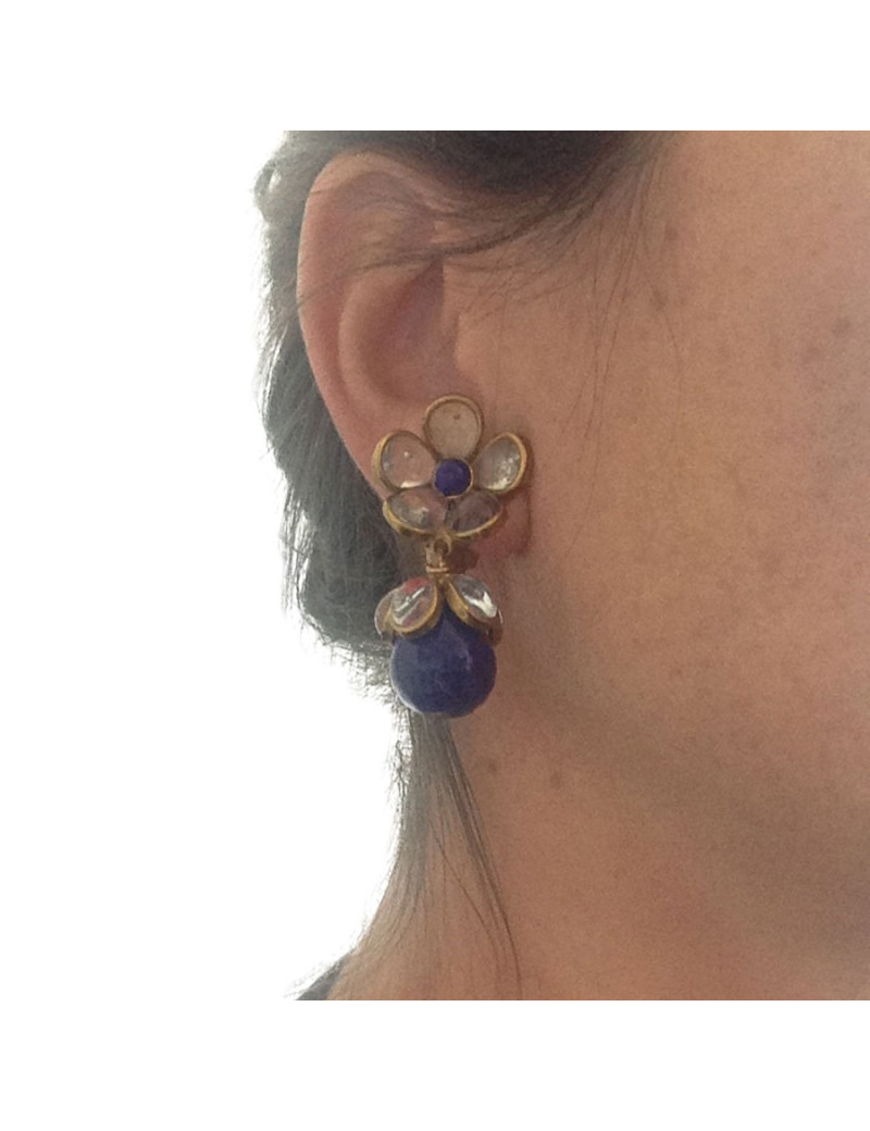 Clips MARGUERITE DE VALOIS pâte de verre bleu nuit et transparent