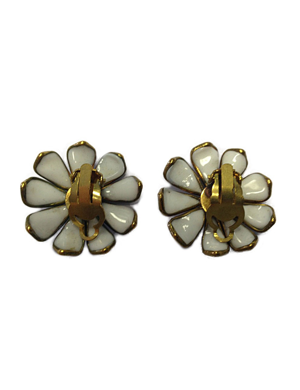 Clips d'oreille Marguerite de Valois en pâte de verre blanche