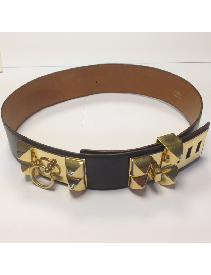 Ceinture Médor HERMES cuir box noir T 69 