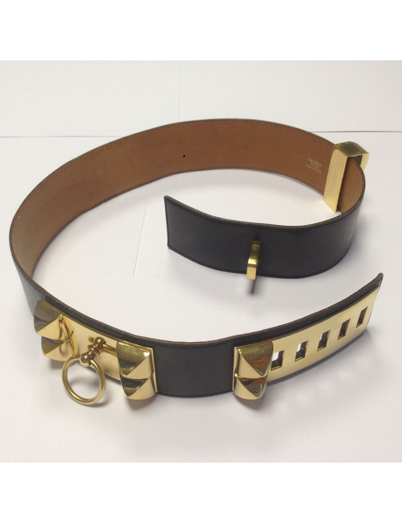 Ceinture Médor HERMES cuir box noir T 69 