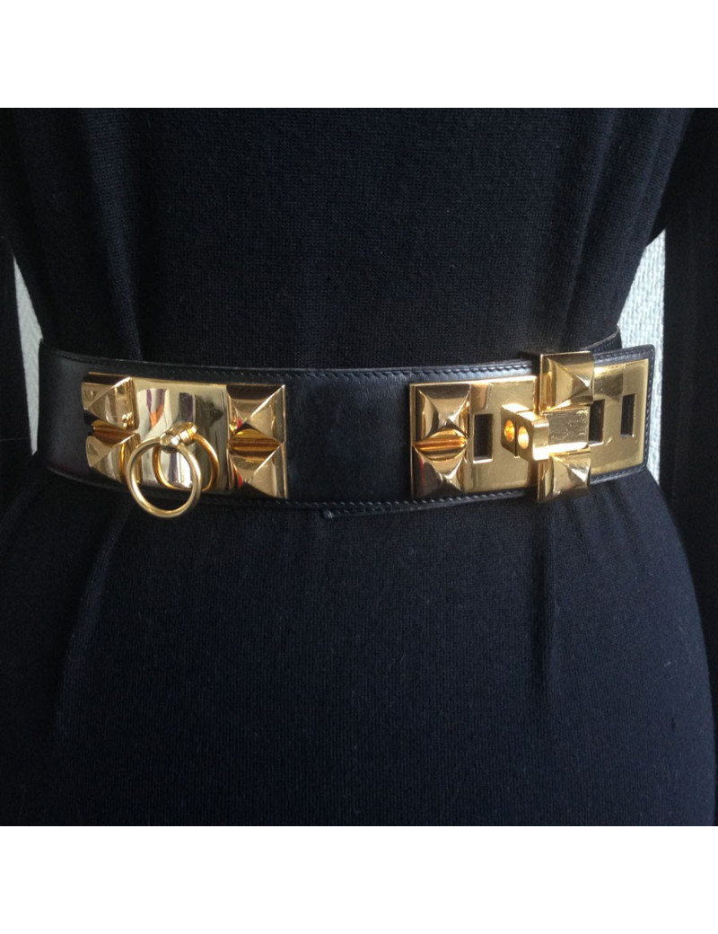 Ceinture Médor HERMES cuir box noir T 69 