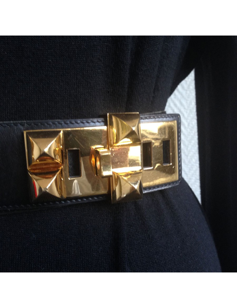 Ceinture Médor HERMES cuir box noir T 69 