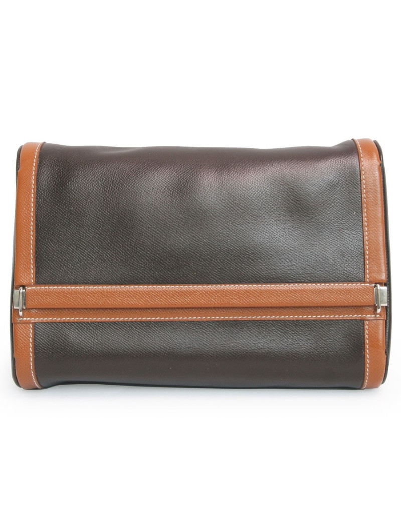 Trousse de toilette HERMES toile et cuir  marron et gold