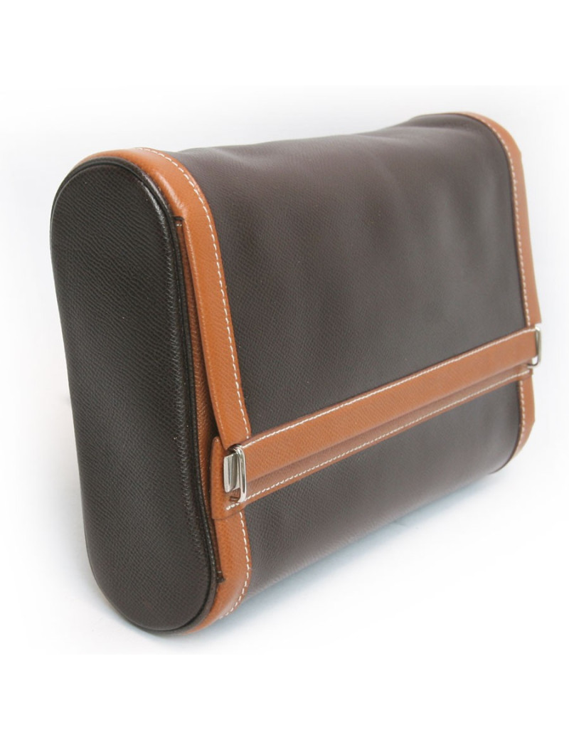 Trousse de toilette HERMES toile et cuir  marron et gold