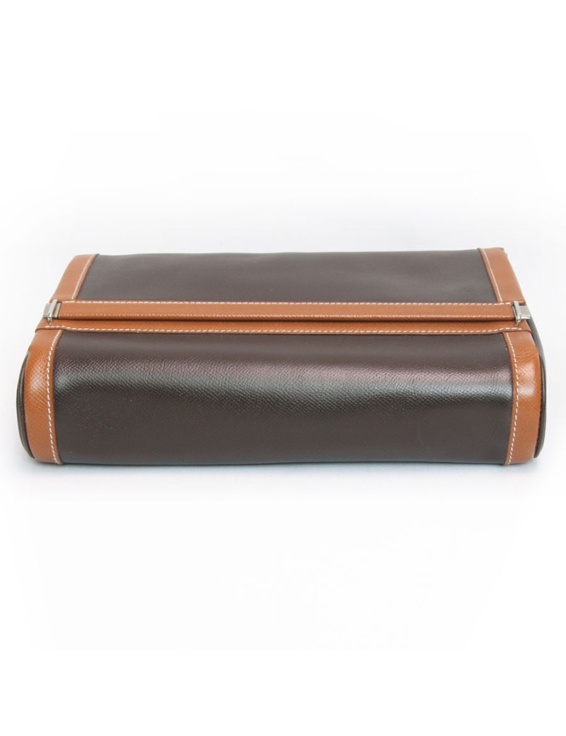 Trousse de toilette HERMES toile et cuir  marron et gold