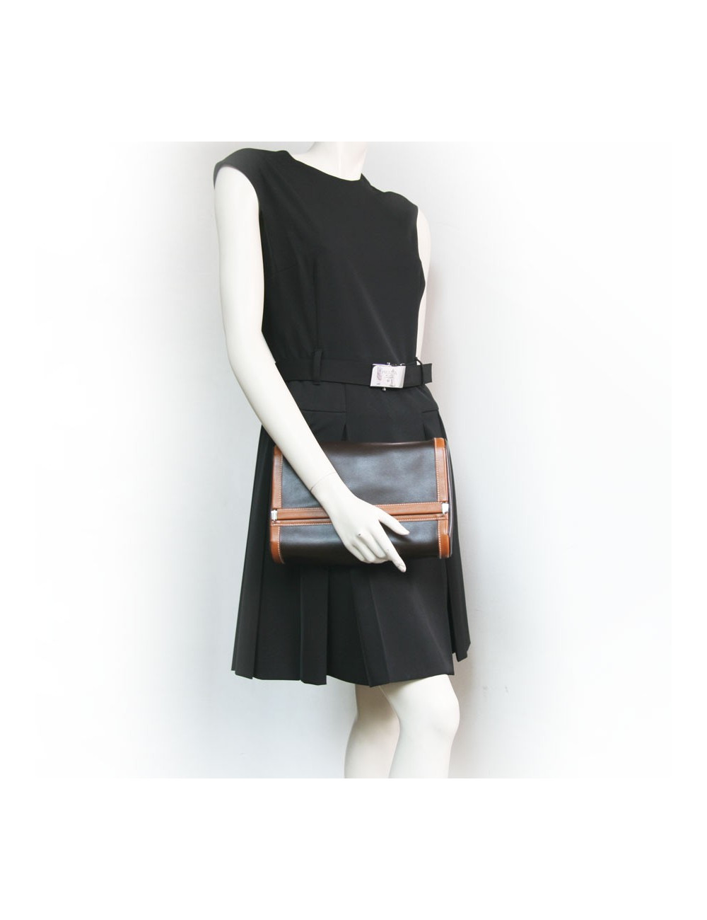 Trousse de toilette HERMES toile et cuir  marron et gold