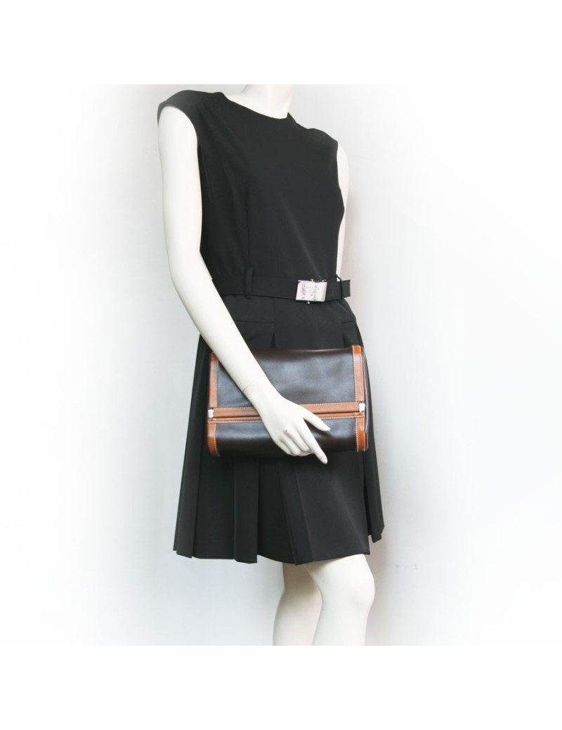 Trousse de toilette HERMES toile et cuir  marron et gold