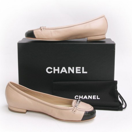 CHANEL Classic Ballerina Flats 39 Beige/Black *New - Timeless Luxuries