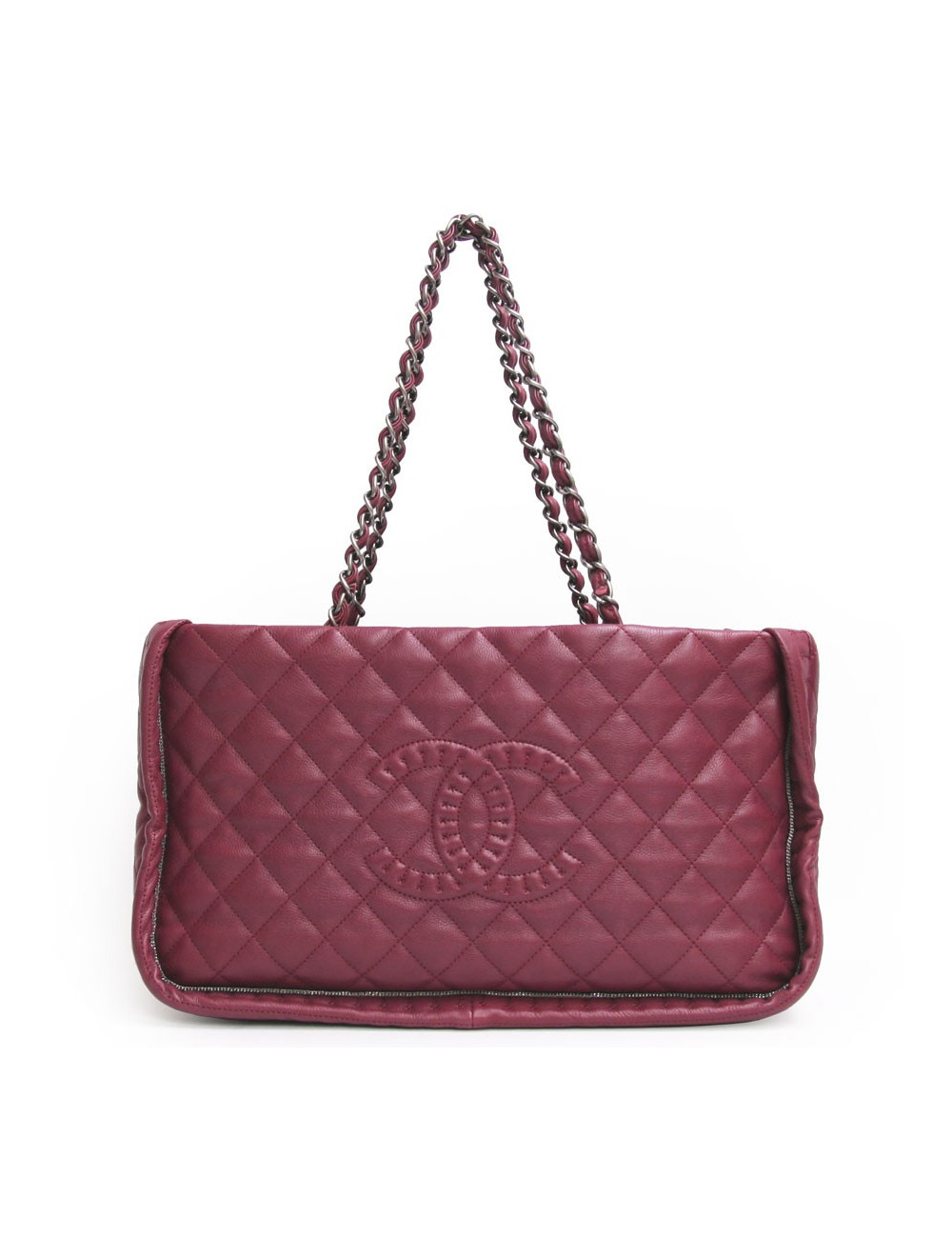 Sac CHANEL cuir d'agneau matelassé prune