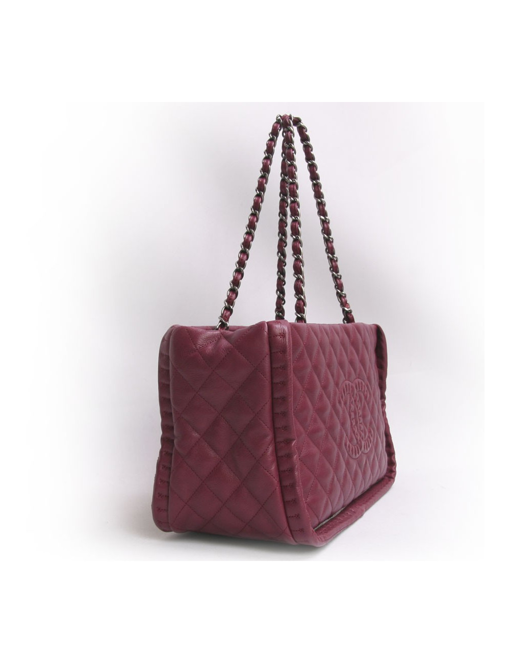 Sac CHANEL cuir d'agneau matelassé prune