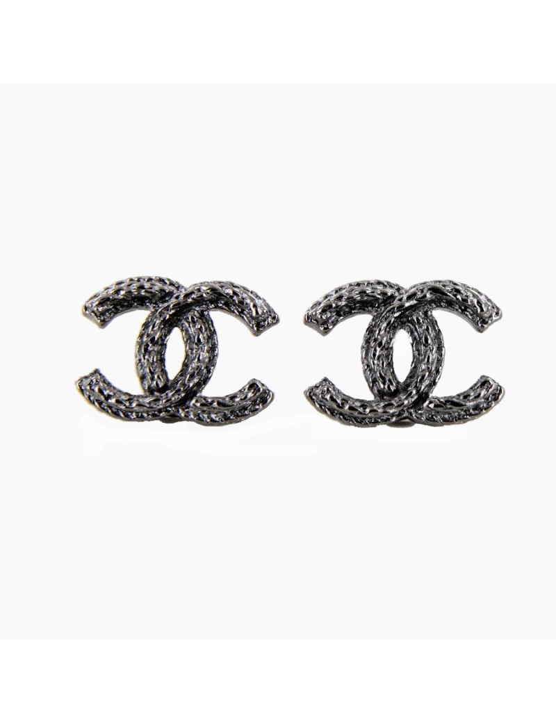 clous d'oreille CHANEL double C chaîne ruthénium