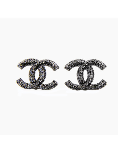 Clous d'oreille CHANEL double C chaîne ruthénium