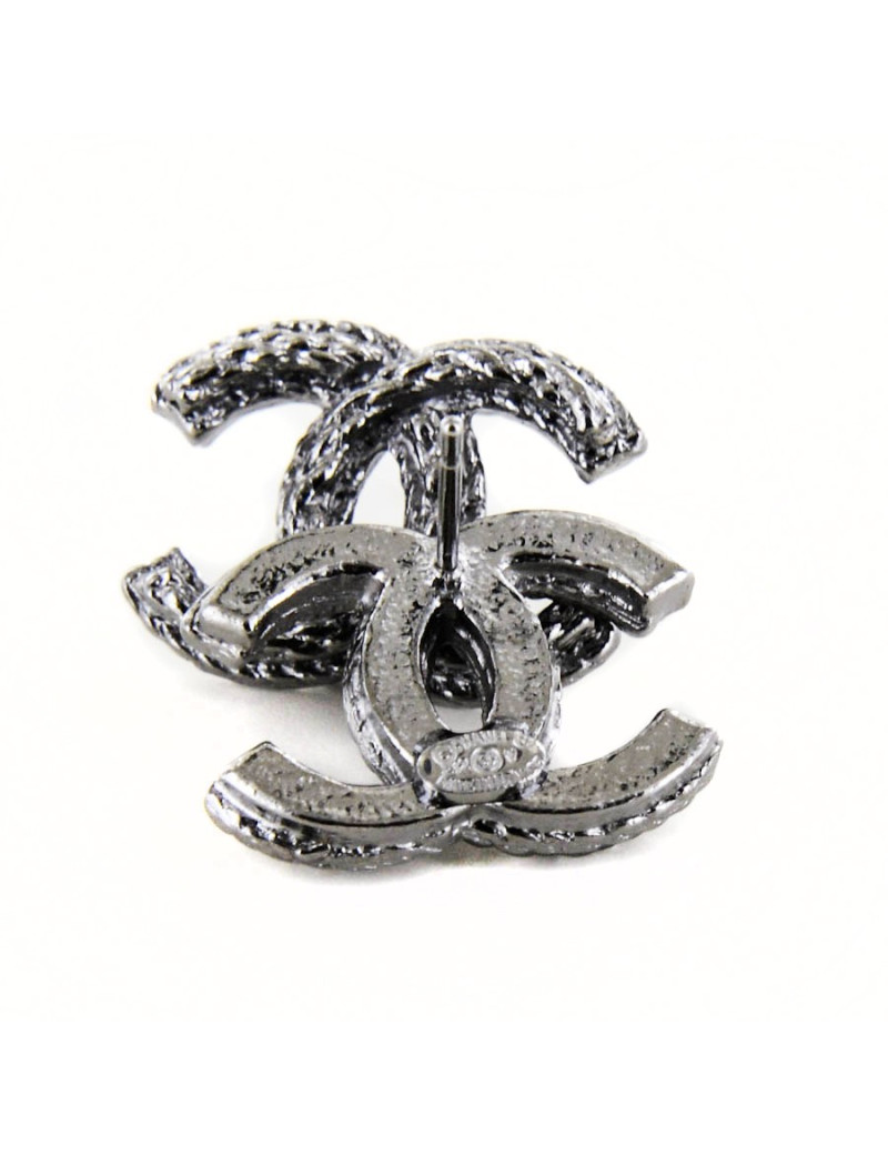 clous d'oreille CHANEL double C chaîne ruthénium