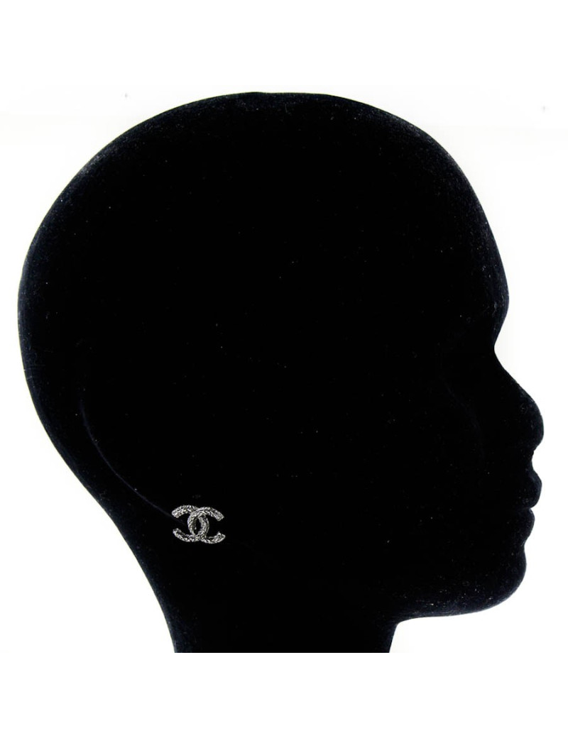 clous d'oreille CHANEL double C chaîne ruthénium
