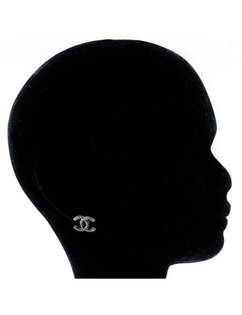 clous d'oreille CHANEL double C chaîne ruthénium