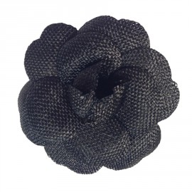 CHANEL Camellia black coated fabric brooch