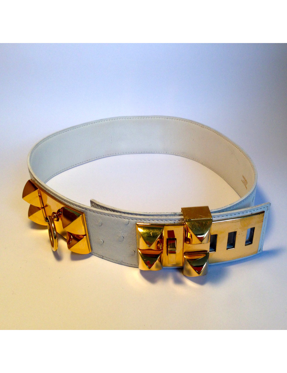 Ceinture "Médor" HERMES T 72 autruche blanche