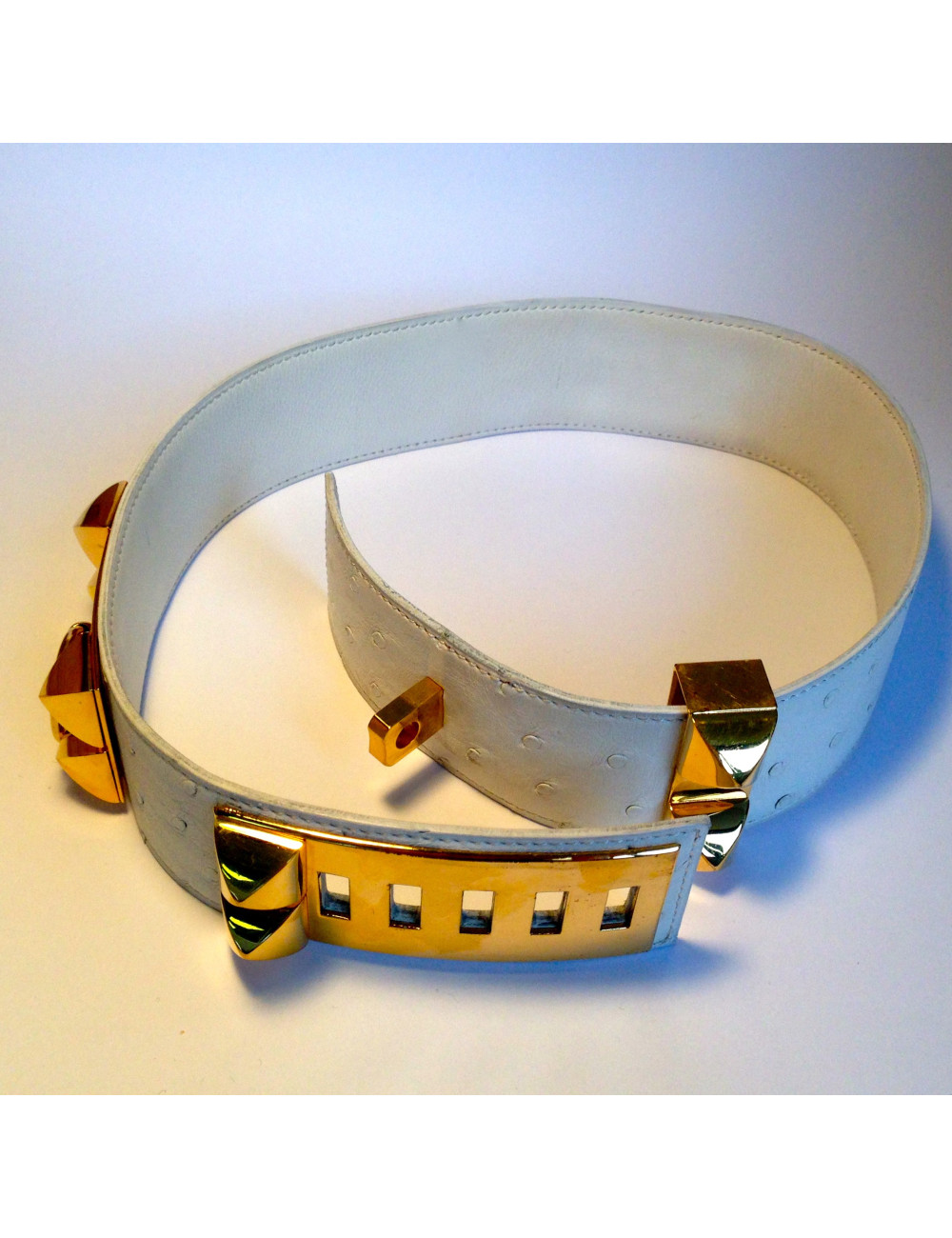 Ceinture "Médor" HERMES T 72 autruche blanche