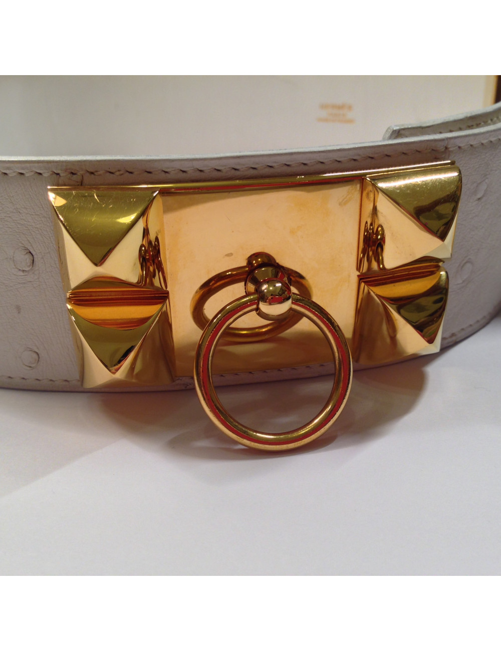 Ceinture "Médor" HERMES T 72 autruche blanche