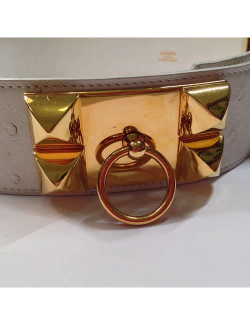 Ceinture "Médor" HERMES T 72 autruche blanche