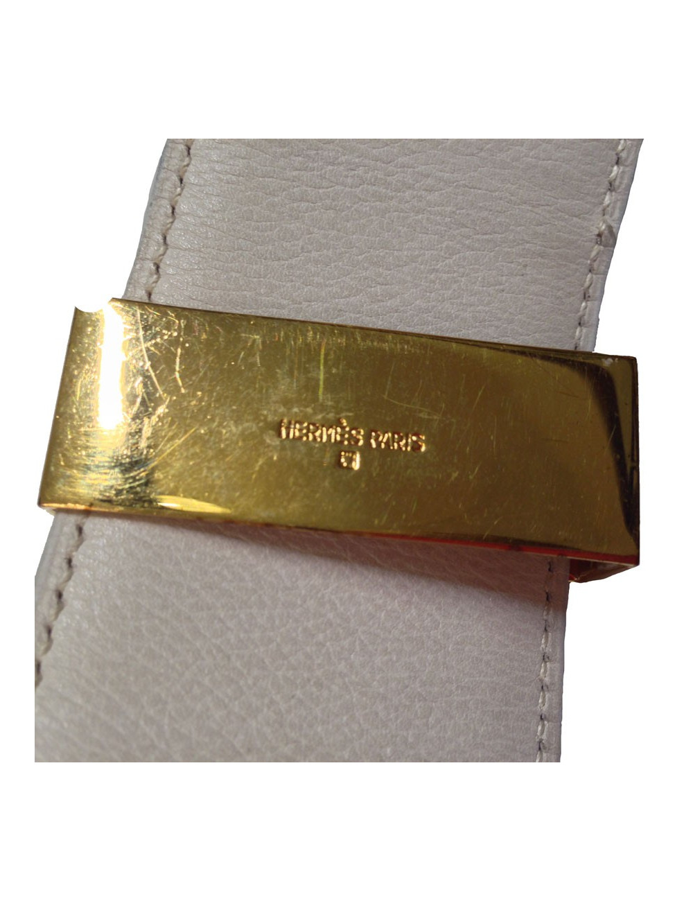 Ceinture "Médor" HERMES T 72 autruche blanche